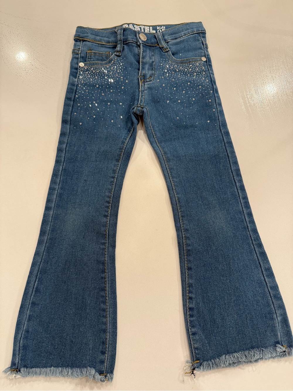 Pastels Blue Rhinestone Flare Jeans